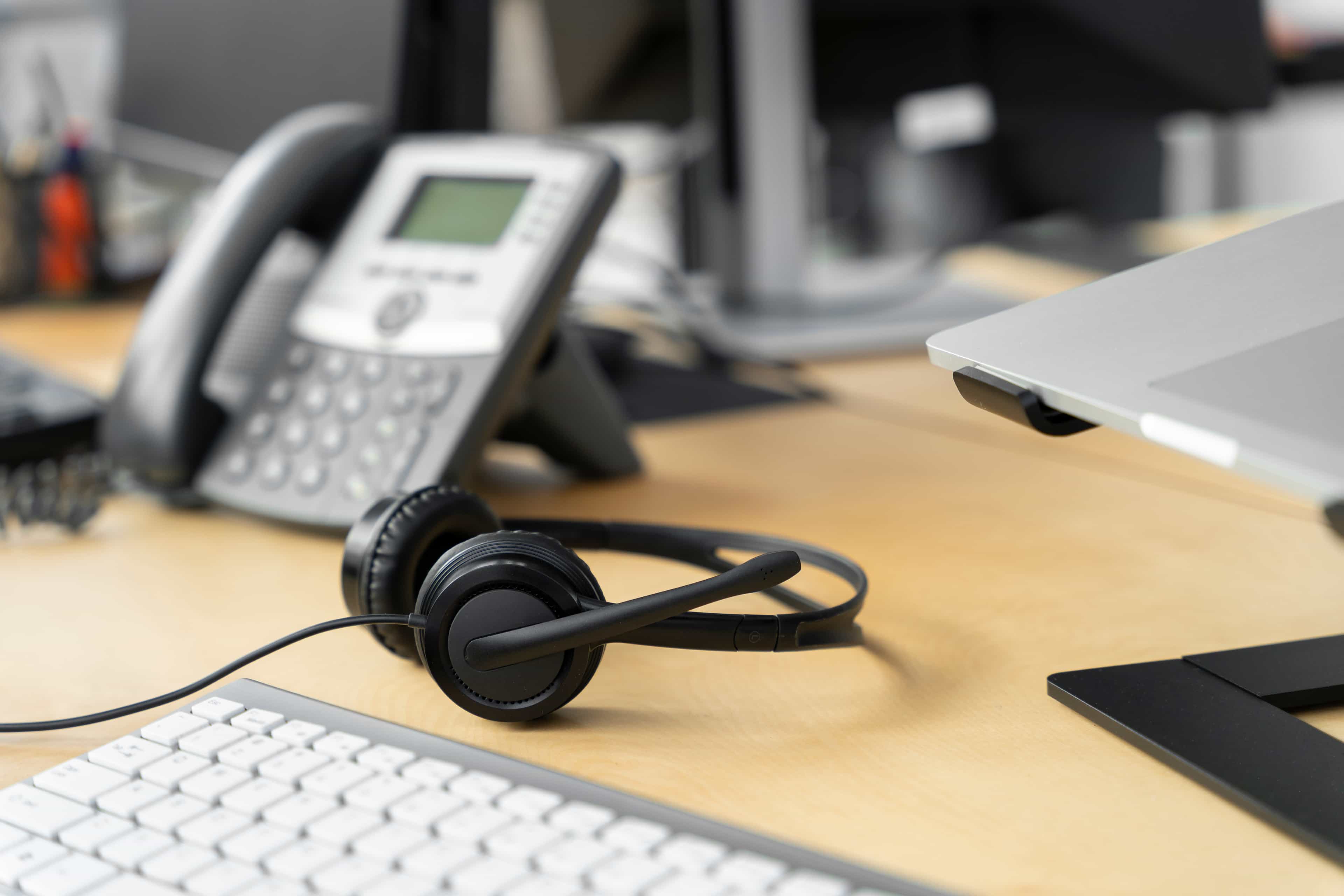 Customer support headset on a desk